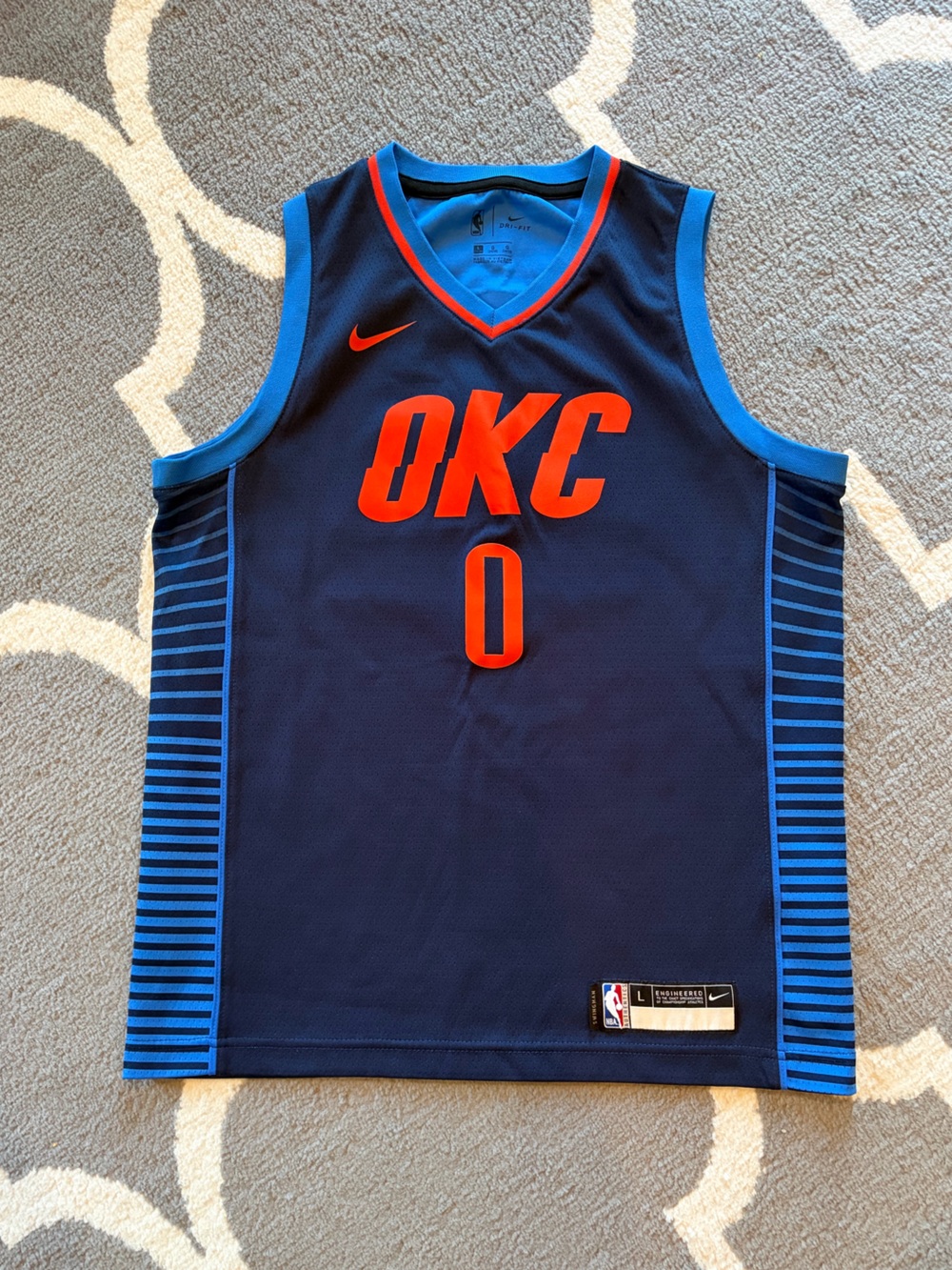 Nike L Russell Westbrook Kids OKC Basketball Jersey with Orange Accents